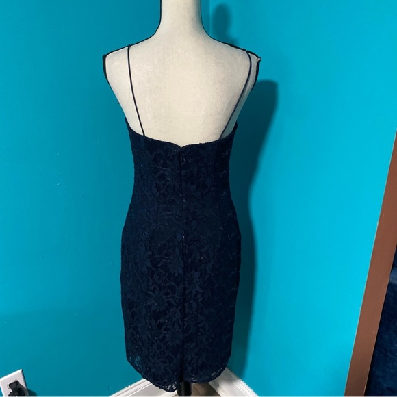 JS Collections 8 Navy Blue Lace Sequin Sheath Dress Bolero Crop Jacket 2 PC Set - Picture 4 of 9